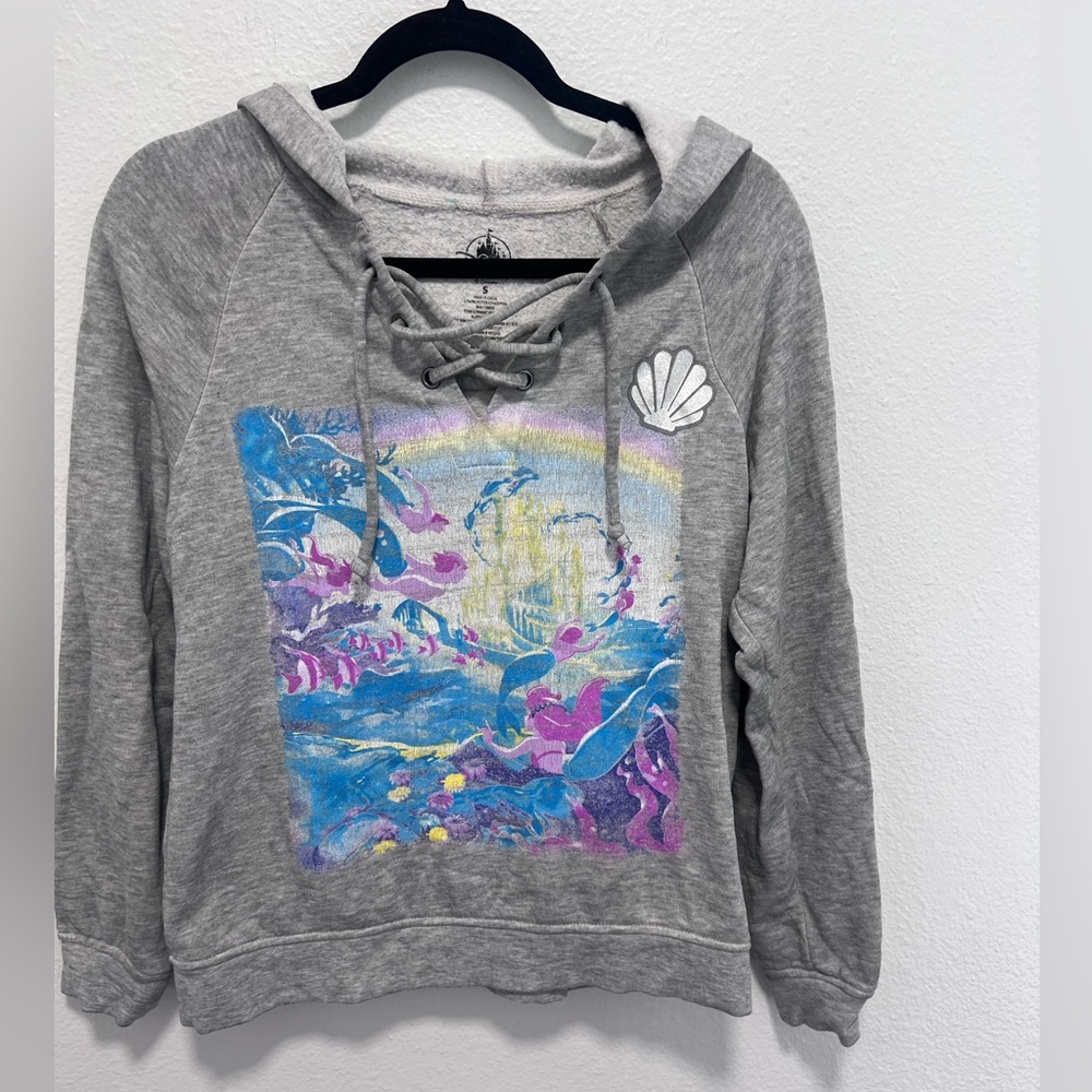 Disney Parks Gray Blue Pink Little Mermaid Hoodie Size Small
